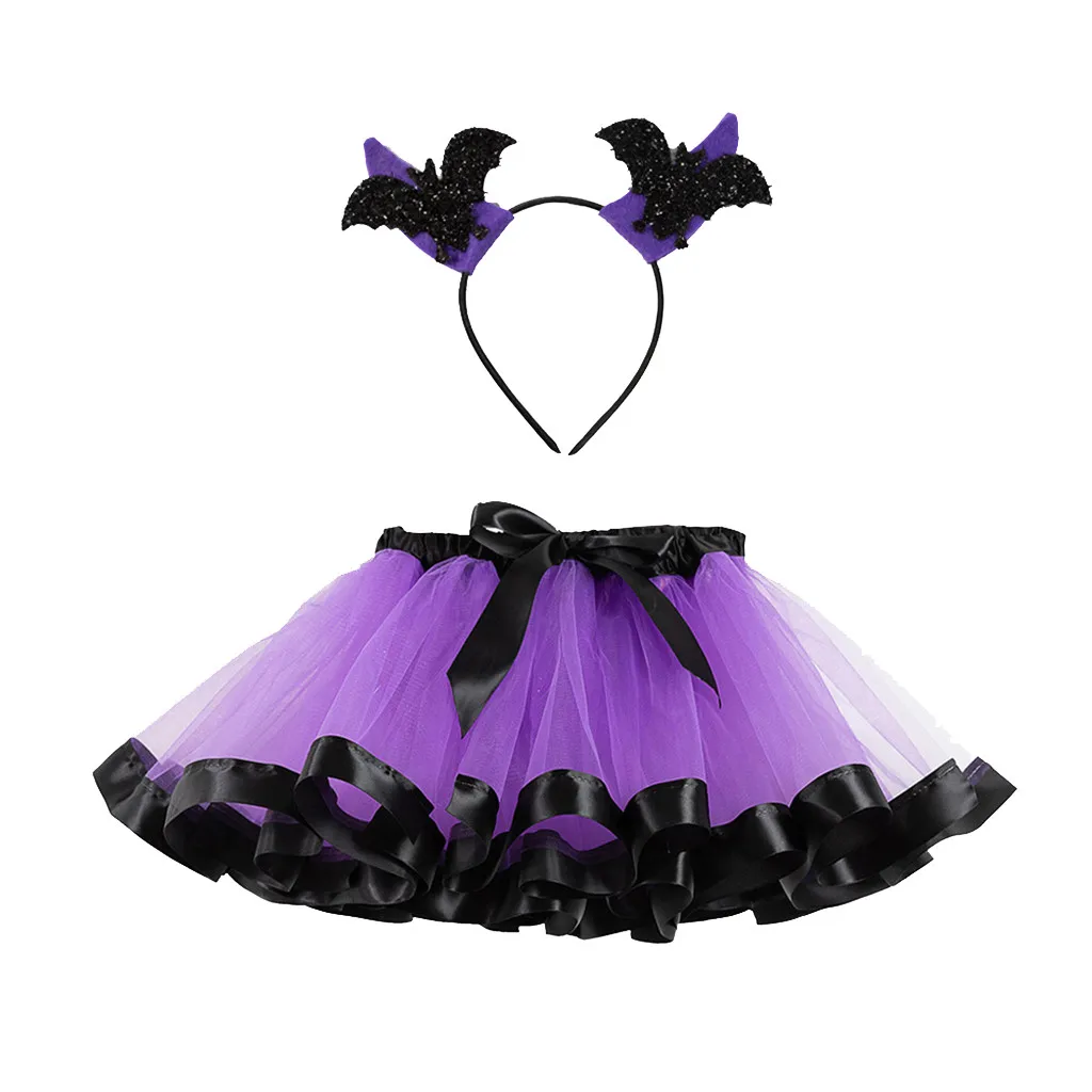 Детская юбка-пачка для девочек на Хеллоуин; вечерние костюмы для маленьких девочек для танцев и балета; мини-юбка+ повязка на голову; сетчатая юбка принцессы - Цвет: Purple