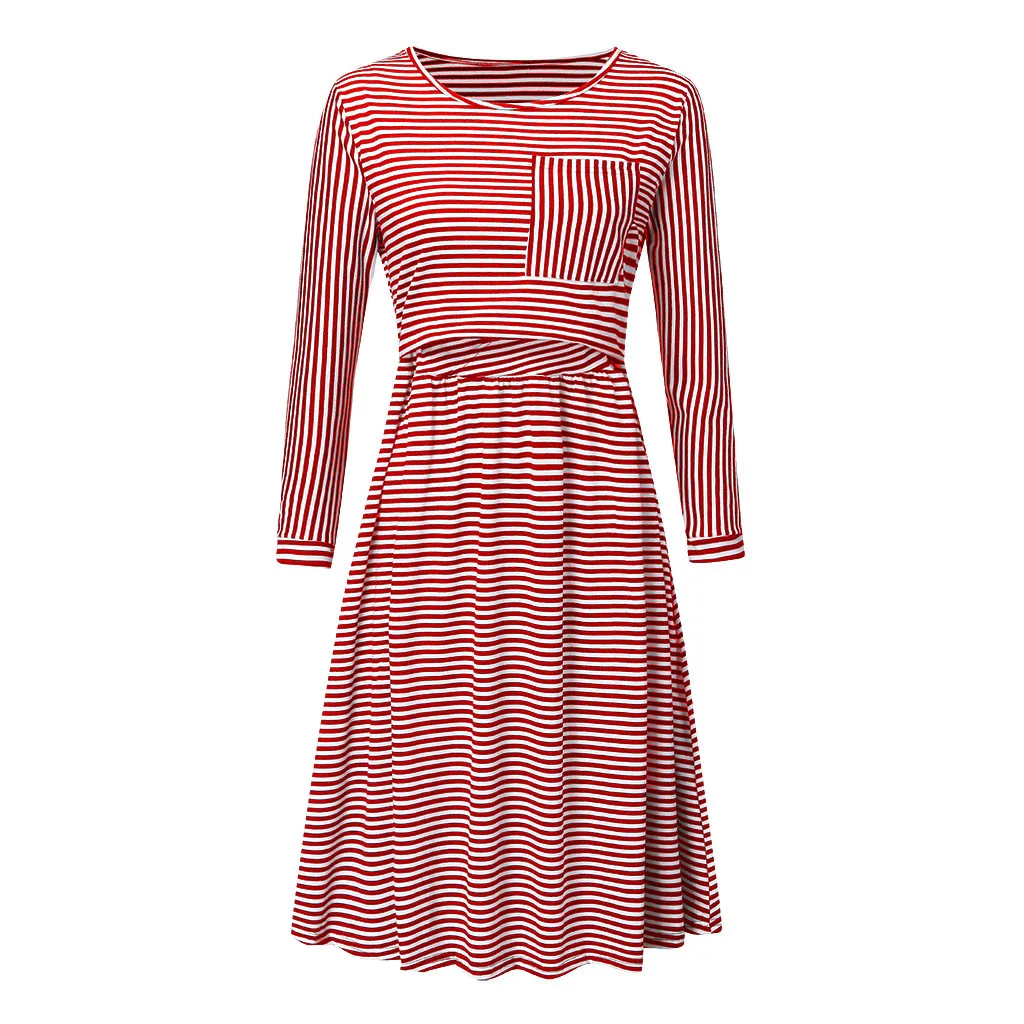 Maternity Dresses Vestidos Stripe with Pocket Nursing Pregnancy Dress For Pregnant Women Clothes Pink Winter Feeding Dress 19Nov