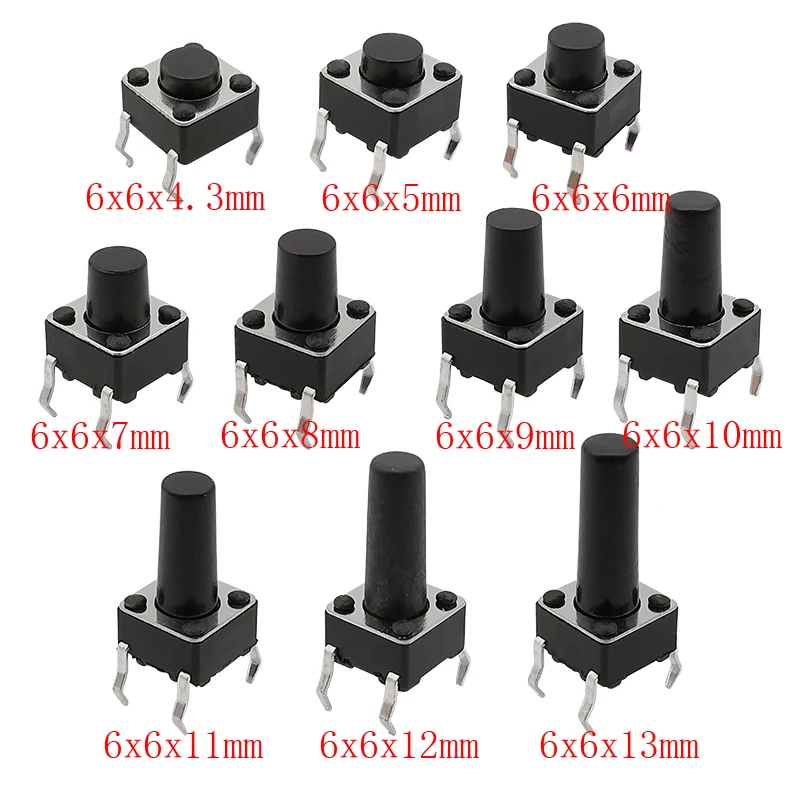 12x12x7mm Panneau Mini/Micro/Petit PCB Momentary Tactile Tact Bouton-poussoir Interrupteur DIP 10PCS Noir