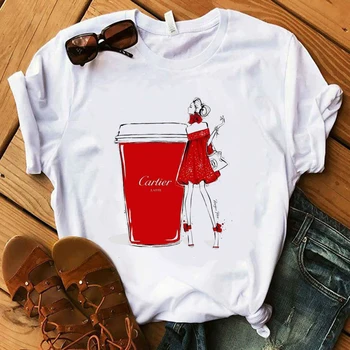 

women's t-shirt Fashion Lady Luxury Make Up Collection Coffee t-shirts for women Summer Casual Tops Girl Hipster T-shirts