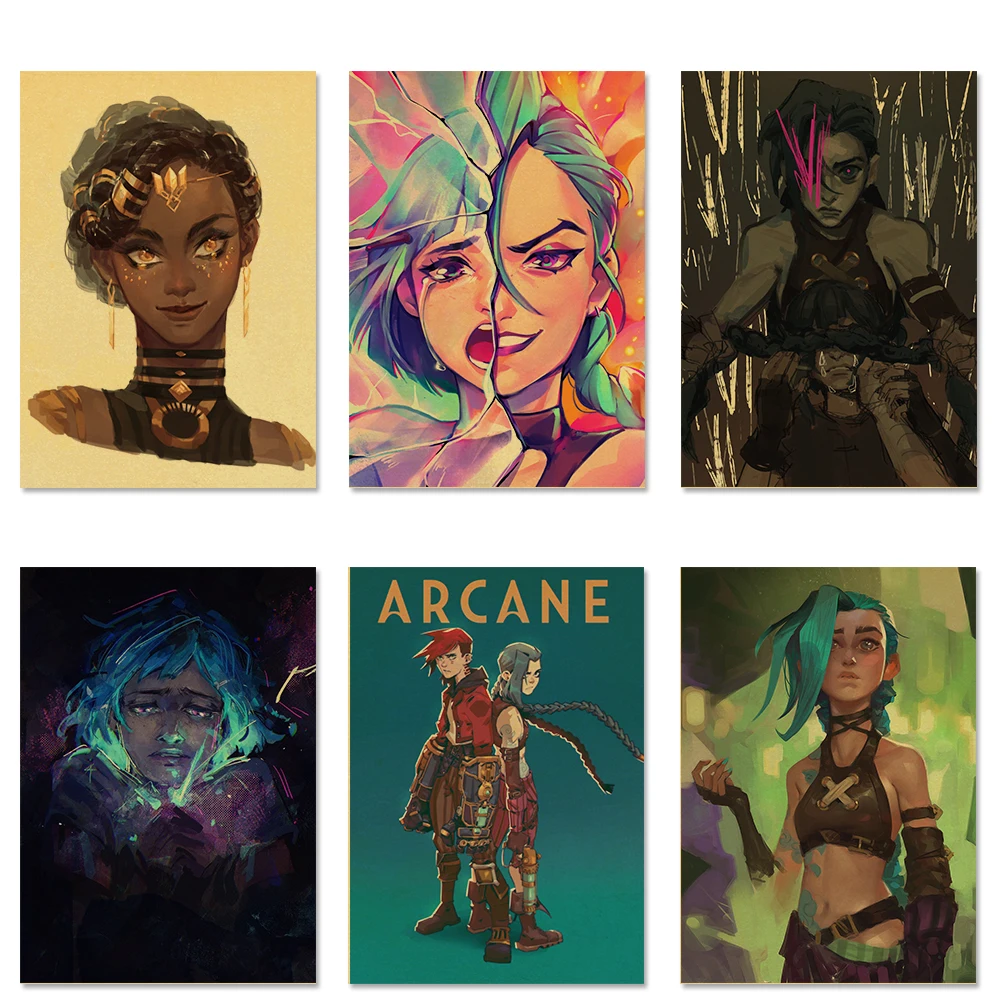 Popular TV Show Arcane Kraft Paper Poster Vi Viktor Jayce Jinx Home Decor Study Bedroom Bar Cafe Wall Paintings Stickers Posters