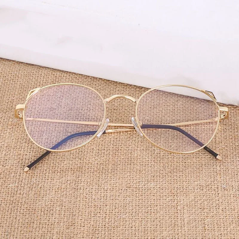 Женские Ретро очки с кошачьими ушками для близорукости, металлическая оправа, круглый светильник, плоское зеркало, женские оптические-1,0-1,5-2,0-2,5-3,0-3,5-4,0 - Цвет оправы: gold frame