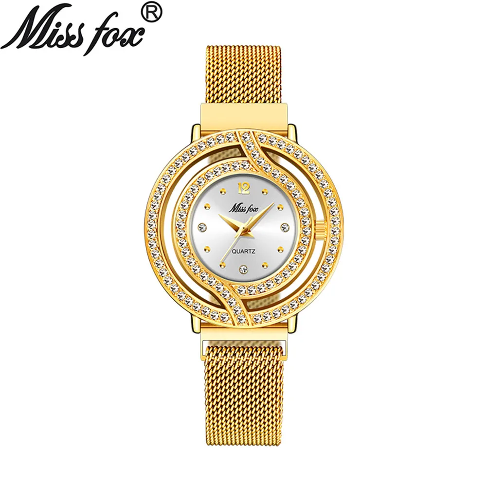 

MISSFOX Women Watch Magnetic Luxury Brand Waterproof Diamond Quartz Ladies Watch Hollow Blue Quartz Elegant Gold Wrist Watch