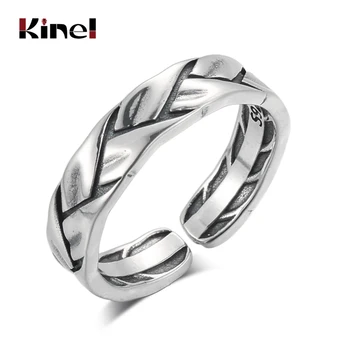 

Kinel S925 Sterling Silver Jewelry retro Personality Adjustable Temperament Open Ring Female Creative Wheat Woman ring