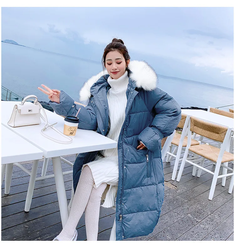 Зимняя женская куртка, большие размеры, женские парки, утепленная верхняя одежда с меховым воротником, одноцветные пальто с капюшоном, длинные женские базовые Топы с хлопковой подкладкой