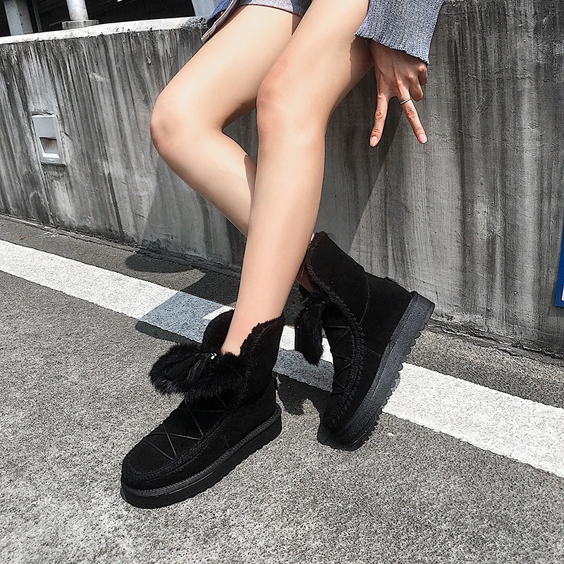 

Winter Snow boots women Cow suede +wool +fur ankle boots plus size 22-26.5 cm ankle boots for women Wool + rabbit hair