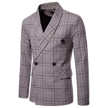 

Double Row Buckle Men Leisure Suit Coat European Code Stripes Suit Male