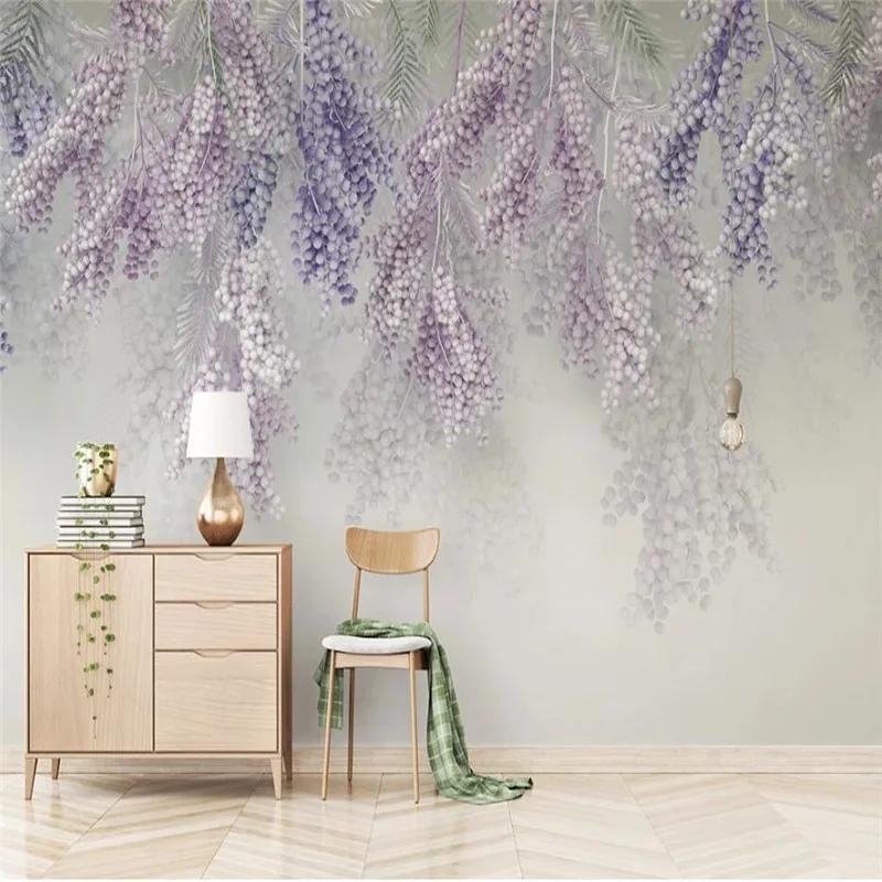 Large 3D wallpaper mural custom purple flower 3D three-dimensional relief flower bedroom background wallpaper mural