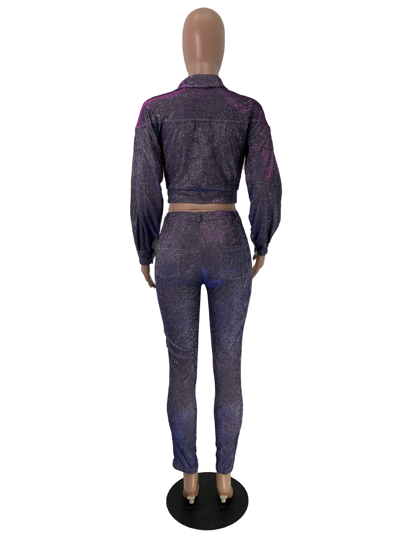 Adogirl Блестящий Матовый Модный комплект из двух предметов, короткая куртка с отложным воротником и длинными рукавами узкие брюки повседневные Костюмы