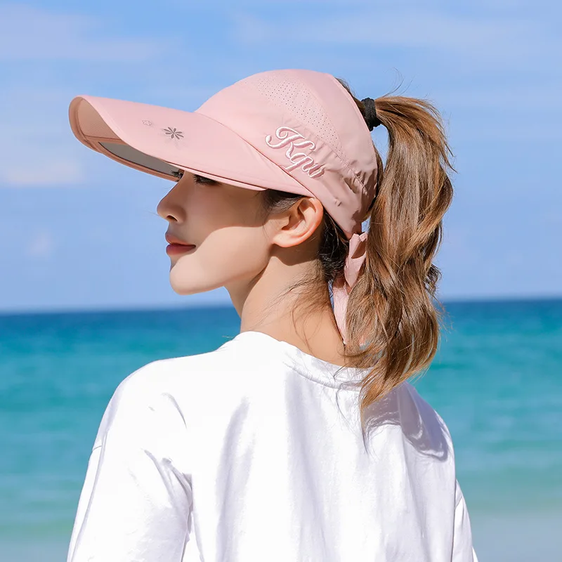 Summer Sun Hat Visor Caps Female Scalable Brim Empty Top Baseball Cap UV Protection Beach Sun Visor Hats For Women sun hats,ladies baseball caps,visor hat