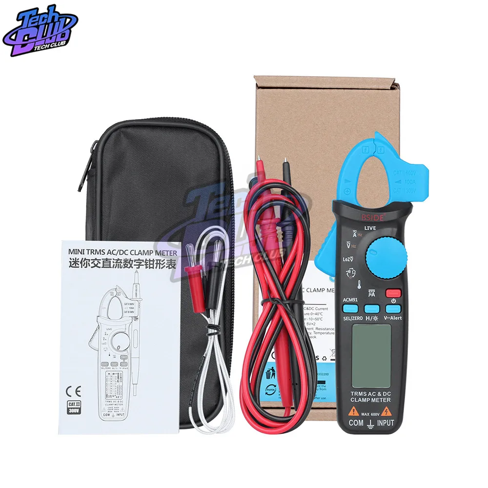 ACM91 Digital Clamp Meter Multimeter AC/DC Current 100A 1mA RMS Auto Range Live Check NCV Temp Frequency Capacitor Tester