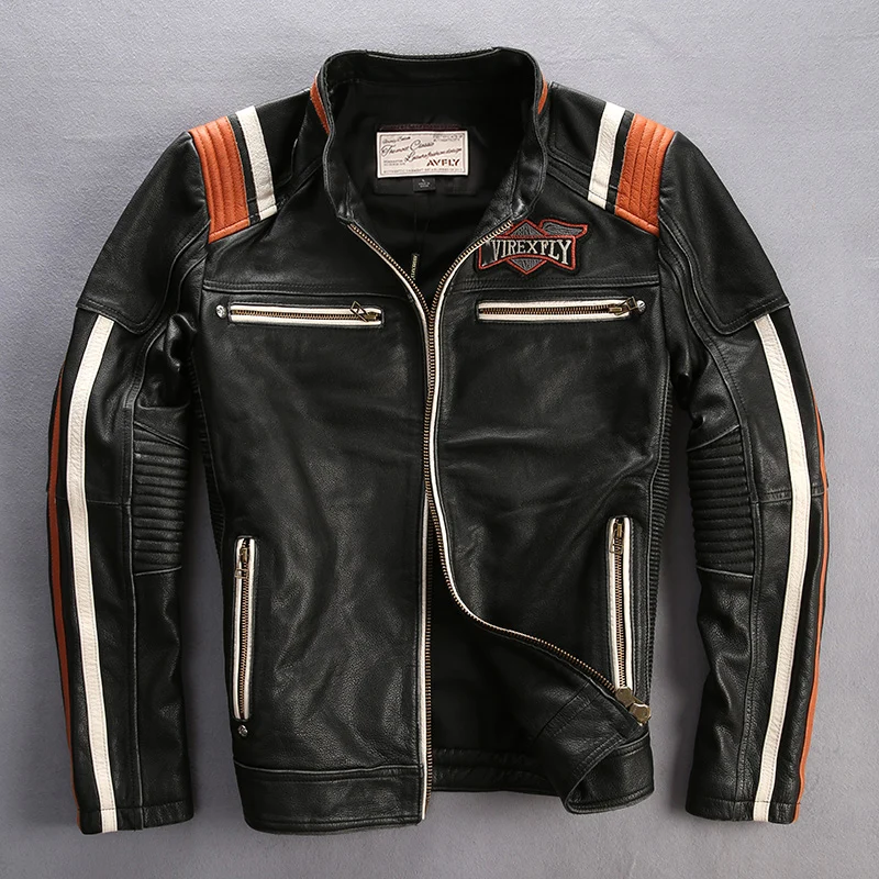 Flash Sale A1627 Read Description! Asian size mans genuine cow leather rider jacket embroidery leather motorcycle cowhide leather jacket