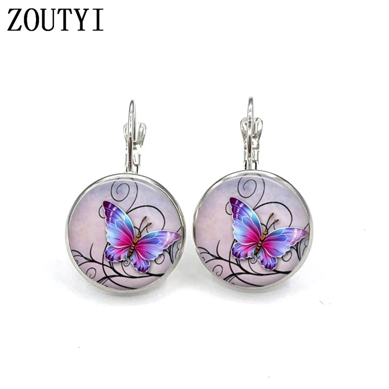/серьги в виде бабочек Романтические элегантные художественные серьги, Выпуклое стекло инкрустированные серьги, женская одежда серьги ювелирные подарки