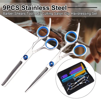 

9pcs Portable Hairdressing Set Styling Tool Professional Salon Barber Shears Clip Multifunction Stainless Steel Hair Cutting