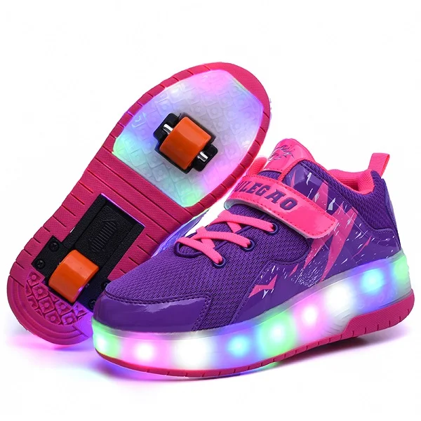 usb зарядка Мода для девочек мальчиков светодиодный светильник роликовые коньки обувь для детей Детские кроссовки с колесами два колеса - Цвет: Розовый