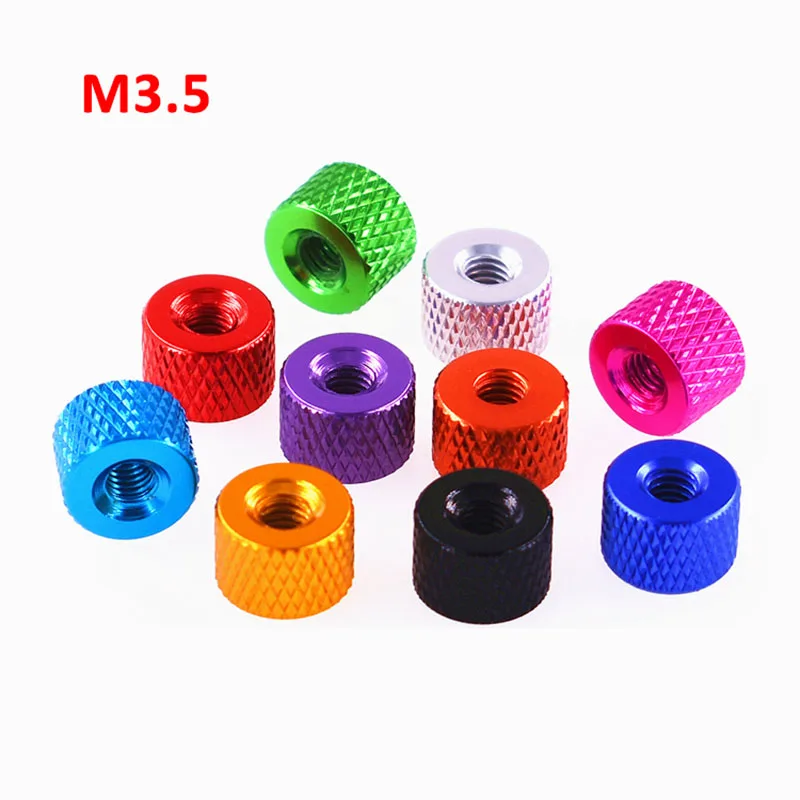 5pcs M3.5 Through Hole Round Nuts Knurled Thumb Screws Nuts Aluminum