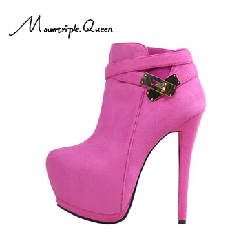 

2019 Autumn and winter shoes woman High heel women's boots Buckle ankle boots for women High waterproof platform size 35-40