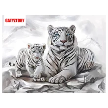 GATYZTORY 5D алмазная живопись полная квадратная дрель домашний декор DIY Алмазная вышивка Стразы мозаичная картина на заказ белый тигр