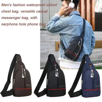 

Fashion Shoulder Satchel Handbags Men Waterproof Oxford Woven Crossbody with Headphone Hole Solid Color Chest Bags