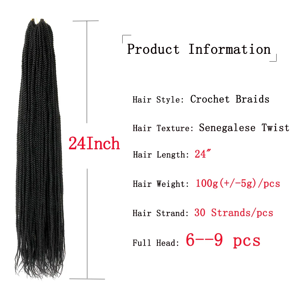 Pageup Сенегальские закрученные вязанные крючком косички 24 дюйма 30 корней для женщин синтетические косички волос 15 цветов наращивание волос