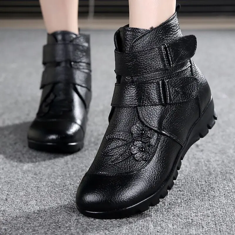 Boots Female Ankle-Snow-Boots Women Plush-Shoes Trendy Winter Genuine-Leather High-Quality