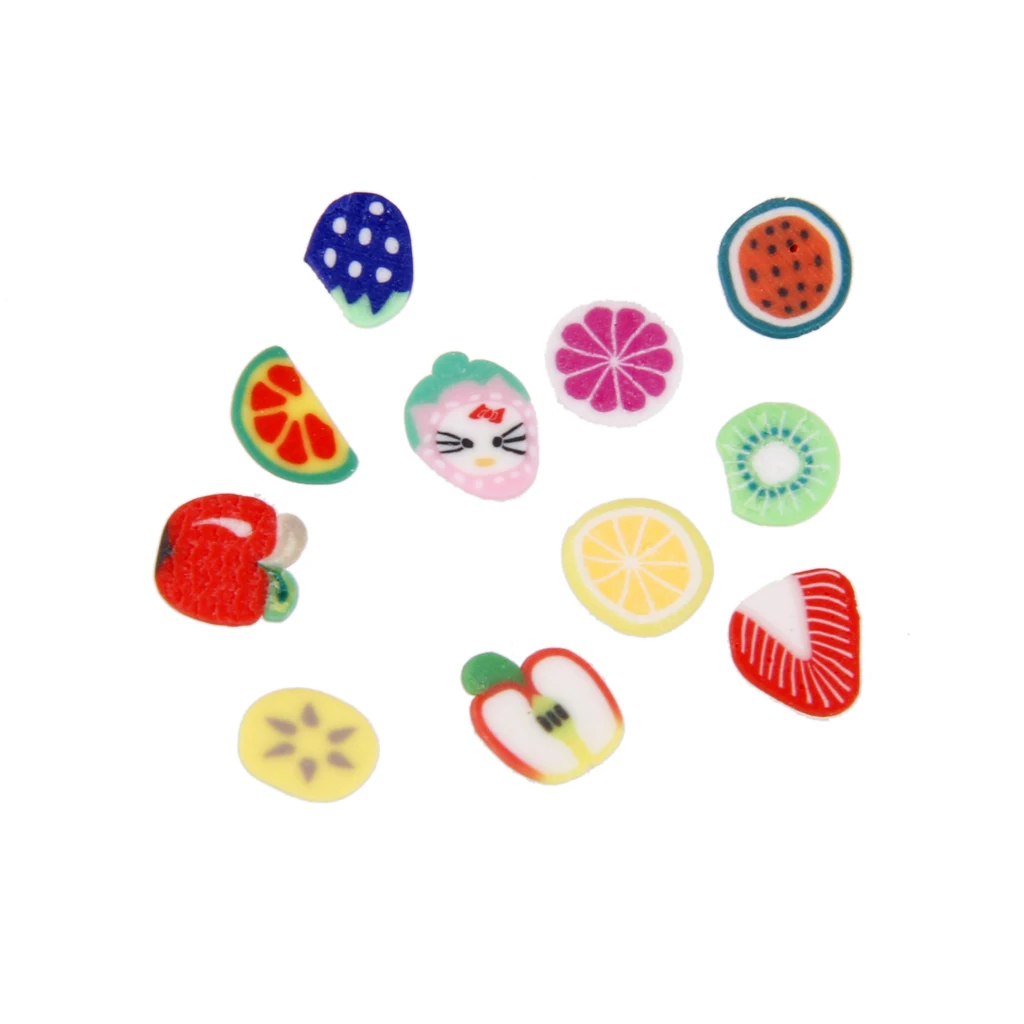 3D Nail Art Assorted Tropical Fruits Slices Polymer Clay Stickers Tips DIY Decor Craft Pack of 1000Pcs