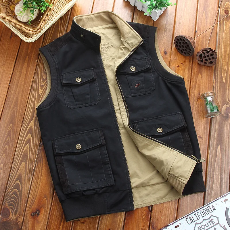 

2017 Spring And Autumn New Style Double-Sided Waistcoat Multi-pockets Plus-sized Loose-Fit Pure Cotton Waistcoat Men's