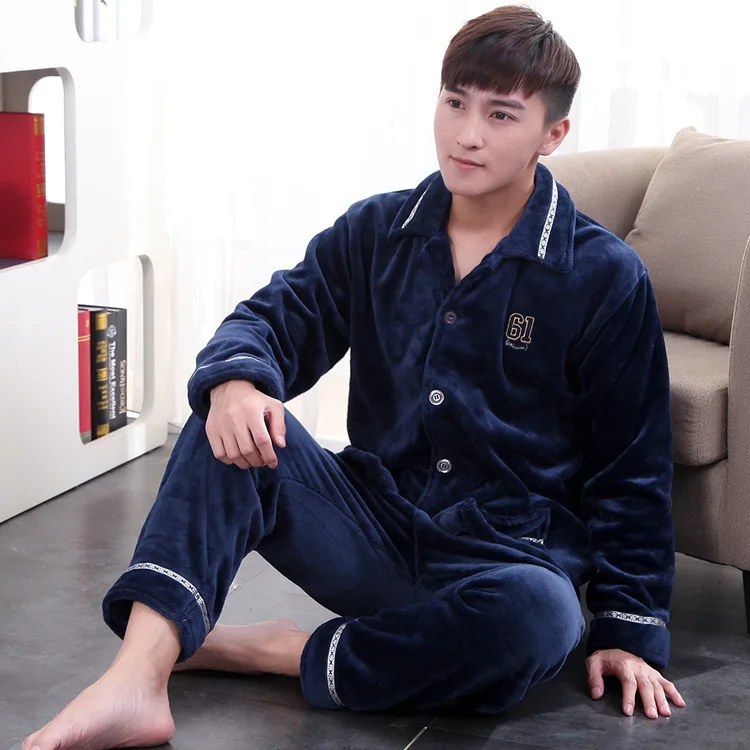 

New Style Korean-style Autumn And Winter Men Young And Middle-aged Coral Velvet Flannel Pajamas Casual Homewear Set
