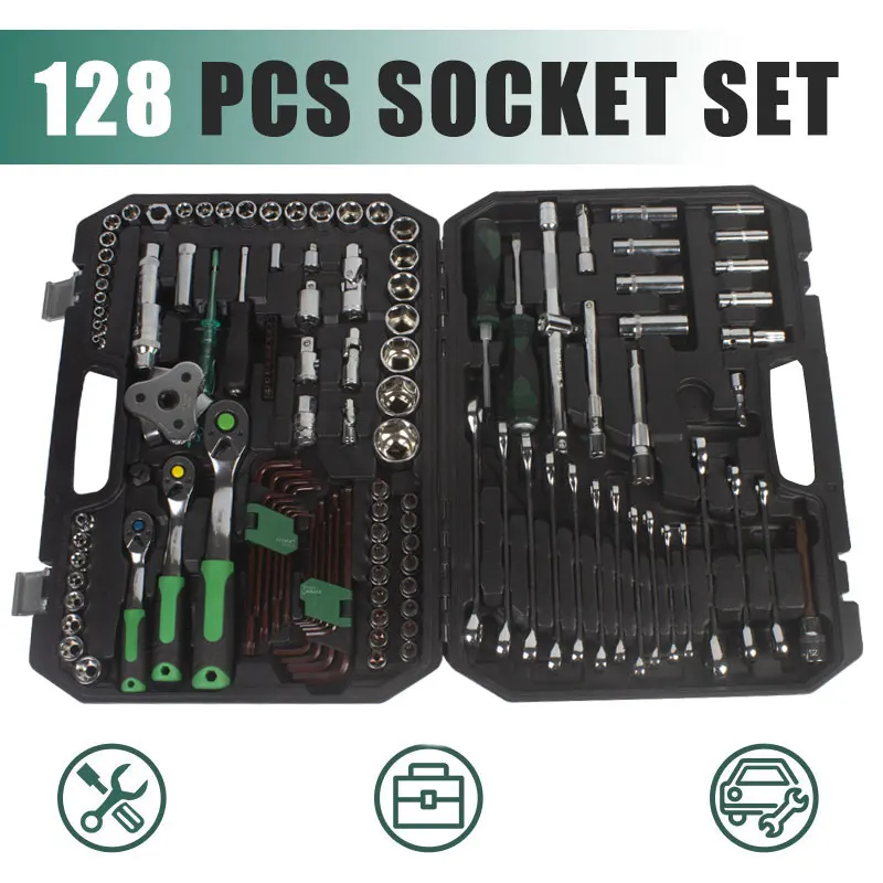 

YITOK 128PC Tool Set Home Instruments Set of Tools for Car Repair Tools 1/4" Dr. Socket Set Ratchet Wrench