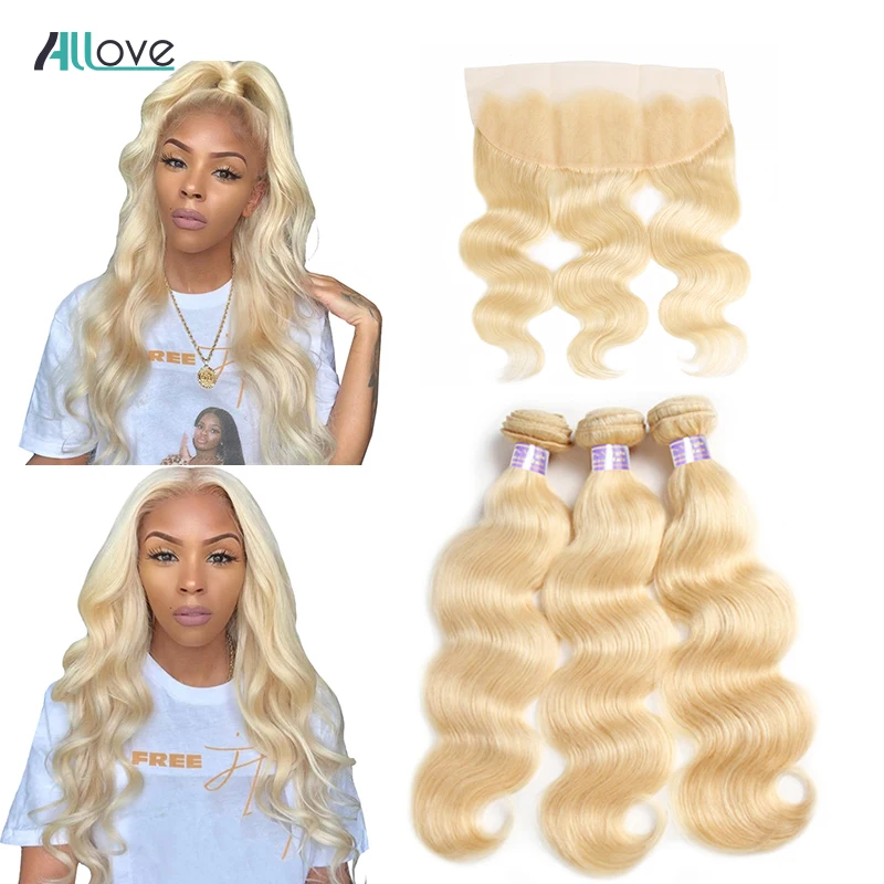 

Allove Body Wave Bundles With Frontal 613 Bundles With Closure Brazilian Hair Weave Bundles Remy Blonde Human Hair Extensions