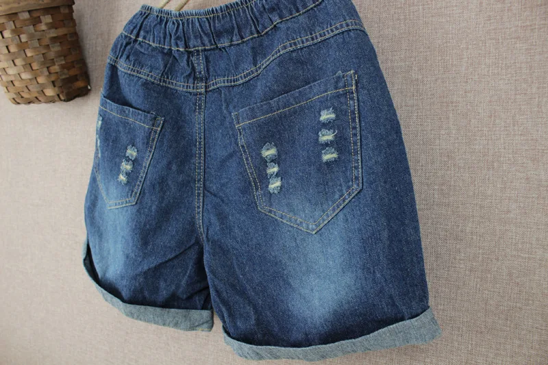 Женские летние шорты, стиль, Ретро стиль, с аппликацией, большие размеры, женские джинсовые шорты с дырками, прямые