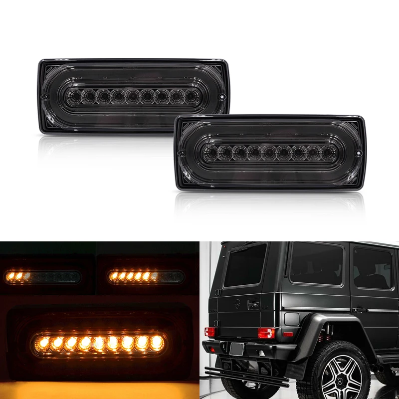 Front Wing Turn Signal Light Kits For 1990-2018 Mercedes W463 G-Class G500 G550 G600 G55 G63 AMG Amber LED Sequential Turn Signal Corner Lights White LED Position Lights Clear Lens E4 Approved