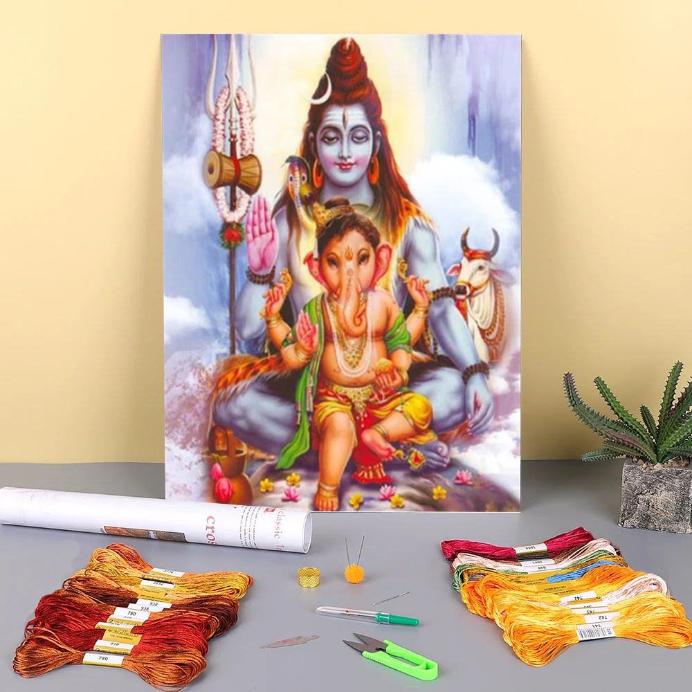 Buddha India Ganesha Printed Fabric 11CT Cross Stitch Embroidery Patterns DMC Threads work Hobby Handmade Painting Mulina | Дом и сад