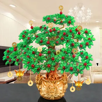 

DIY Acrylic Glass Beaded Money Tree Bonsai Bedroom Ornament Gift Feng Shui Crafts Handmade For Wealth Luck With Pot