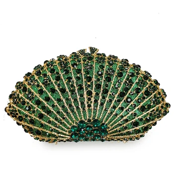 

New Arrival Gold Metal Green Rhinestone Purse Crystal Party Purse Best Designer Women Evening Clutch Bag Dinner Banquet Handbag