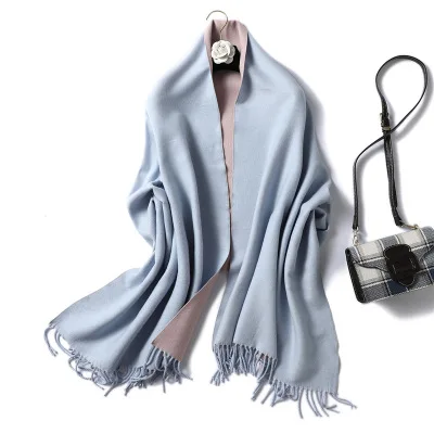 Double Face Use Solider Colors Customize Thinker Warm Wool Cashmere Scarf Pashmina Tassels Women Winter Scarf - Цвет: 30