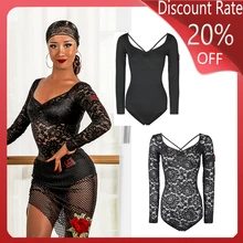 Новые Топы Для латинских танцев для женщин, тренировочная одежда для взрослых, сексуальные топы с вырезом на спине, кружевной комбинезон с длинным рукавом, костюмы для латинских танцев DQS3378