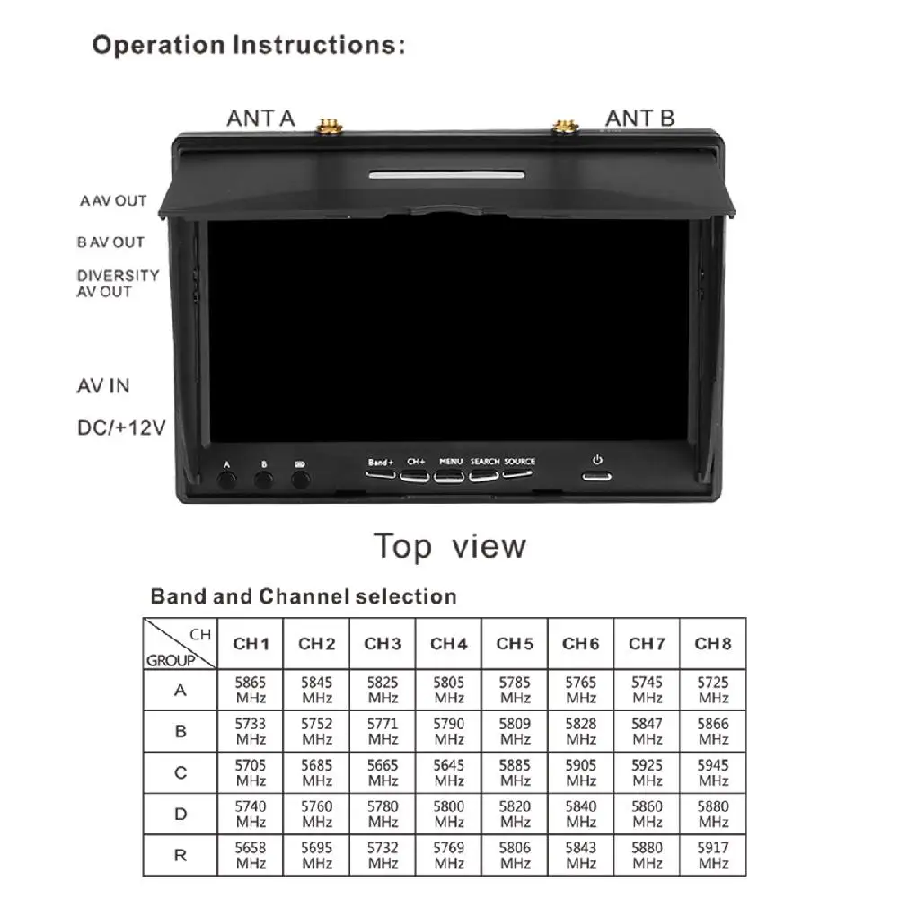 LCD5802D 5802 5,8G 40CH 7 дюймов FPV монитор с DVR встроенный аккумулятор видео экран антенна AV кабель зарядное устройство набор