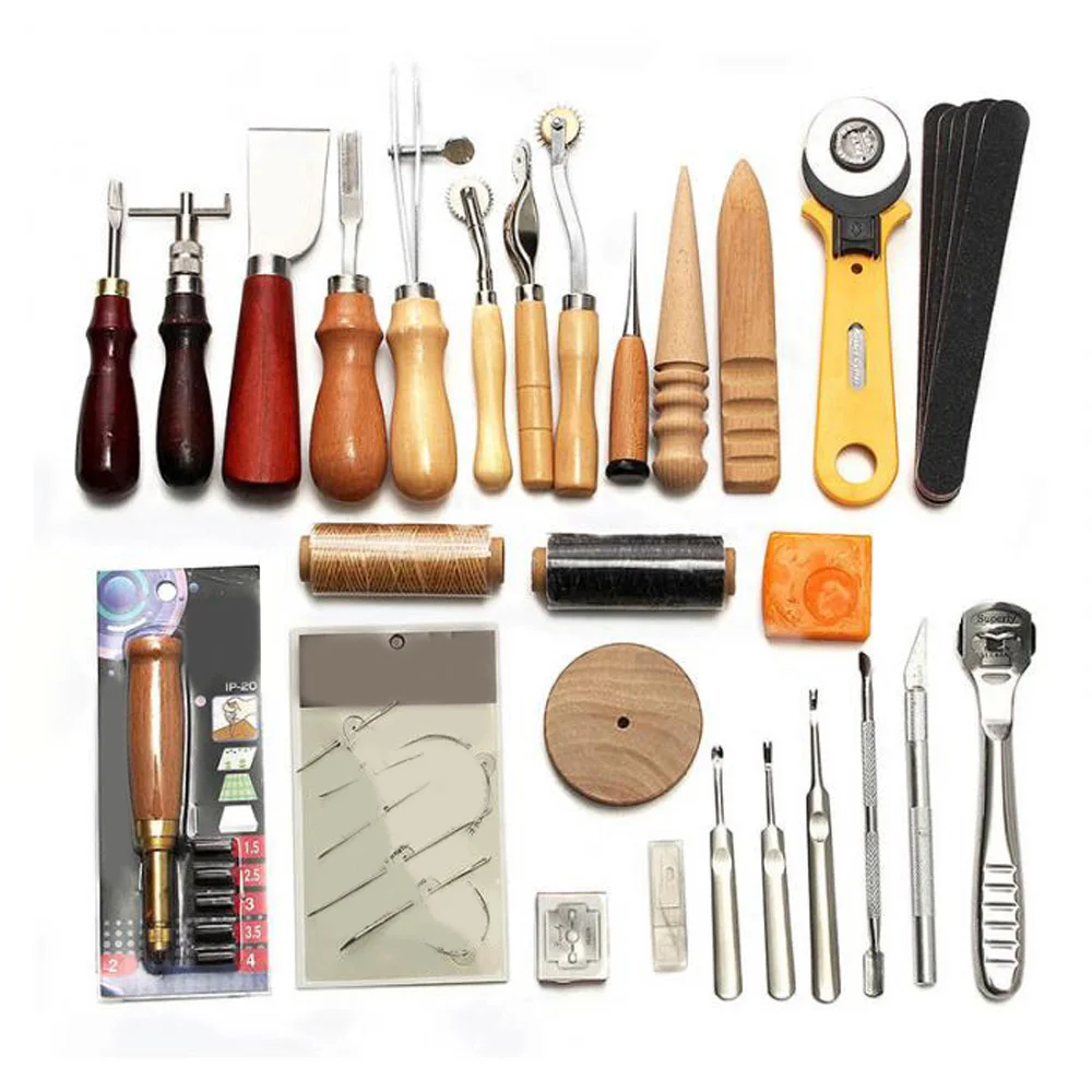 

37Pcs/set Professional Leather Craft Hand Sewing Tool Kit For Carving Groover DIY Tool Parts