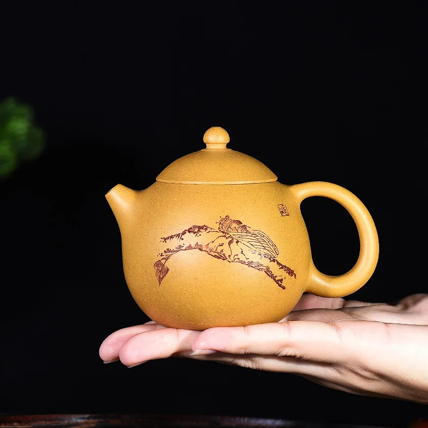 

2806 Yixing Clay Teapot Dragon Eggs Pot Entirely Handmade Pomelo Yixing Clay Teapot Gold Segment Mud 170 Ml Tea Set Wholesale