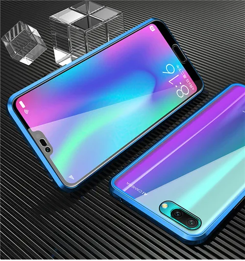 Для huawei Honor 10 Lite чехол 360, двусторонний металлический магнитный стеклянный Магнитный чехол, чехол для Honor 10 V10 10i, противоударный чехол - Цвет: Blue