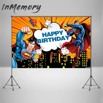 

Comic Superhero backdrop for photography photozone Kids 1st birthday background photo studio Superman photocall Boda banner
