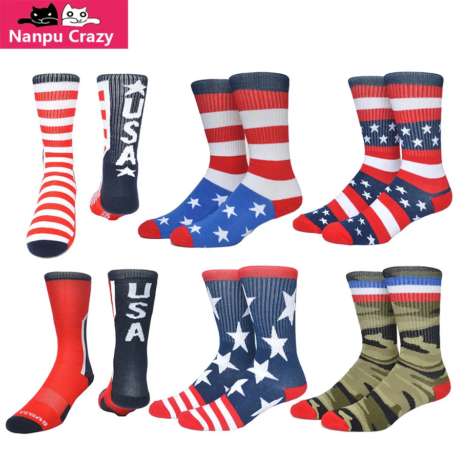 Носки с принтами цветные носки День Независимости американский флаг носки для скейтеров мужские махровые хлопковые впитывающие пот баскетбольные носки конопли