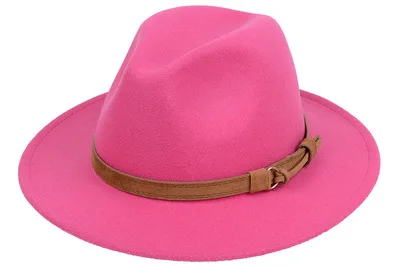 Rose Red Новые модные женские туфли Для мужчин шляпа с широкими полями Outback шляпа Панама джазовая, шляпа фетровая Шапки ковбойская шляпа цвет: черный, синий, красный, желтый, розовый - Цвет: Rose Red