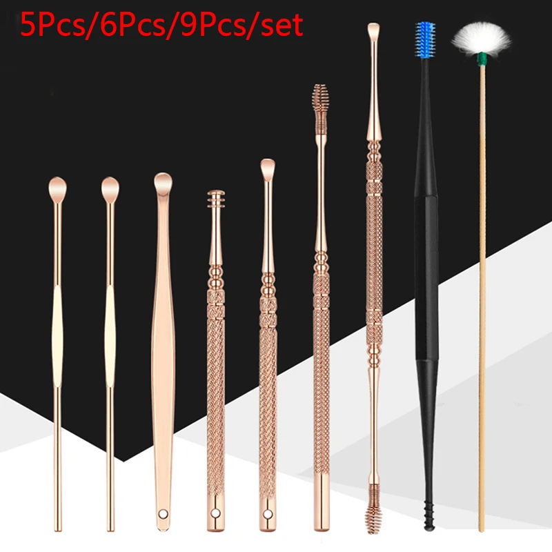 5/6/9Pcs New Portable Ear Cleaner Set Ear Cleaning Spiral Earpick Ear Wax Remover Ear Curette Spiral Ear Spoon Earpick Set