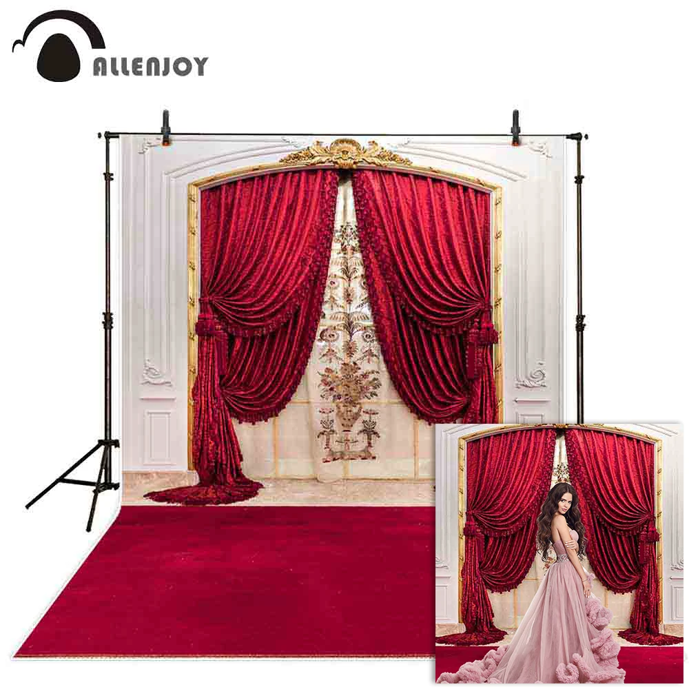 Allenjoy photophone photography backdrop wedding luxury red curtain carpet classical wall arch background photocall photobooth