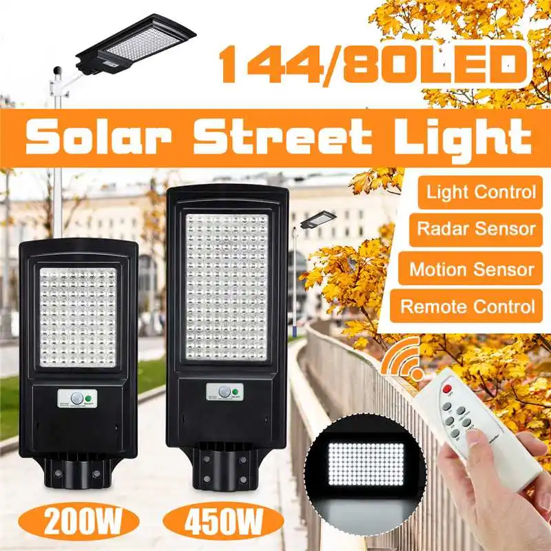 

80LED 144LED Solar Street Light Waterproof IP65 Motion Sensor Light Control Remote Control Outdoor Lighting Garden Wall Lamp