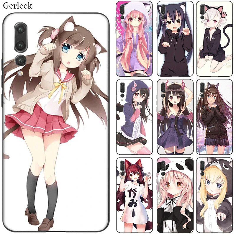 Cute Soft TPU Cases For Huawei Honor P8 P9 10 P20 P30 Lite 2019 P Smart Case Sexy cartoon kawaii girl cat landscape | Мобильные