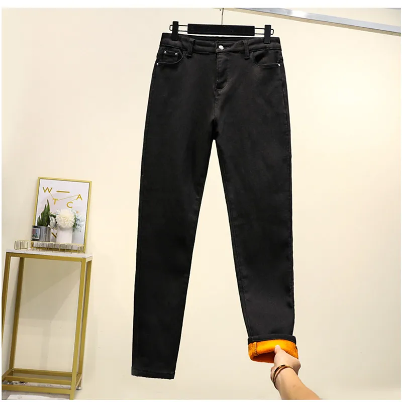 JUJULAND женские джинсы размера плюс, плотные, теплые, стрейчевые, стильные, одноцветные, свободные джинсы 8066