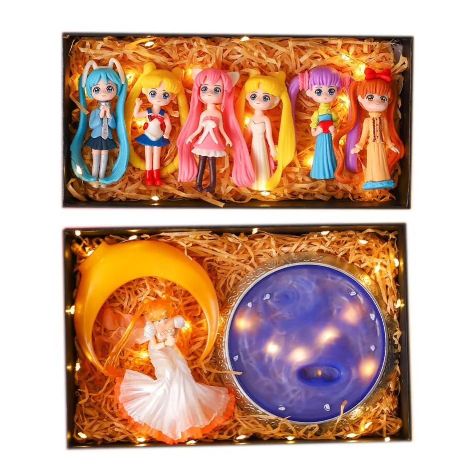 

Sailor Moon Figures Gift Box Japanese Anime Kids Toys PVC Action Figure Kawaii Room Decor Collections Model Doll Gifts for Girls